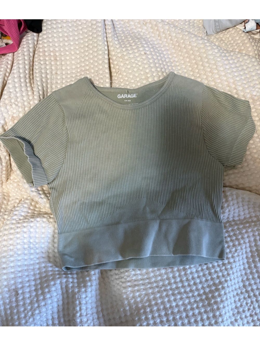 Garage Sage Green Ribbed Crop Tee